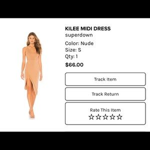 Revolve, tan, nude midi slit, summer party dress